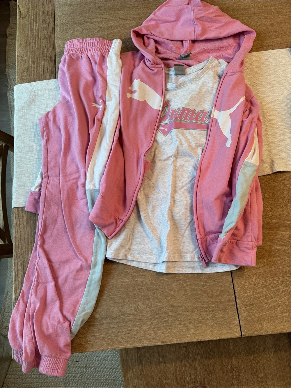 Puma Girls Pink Hoodie, Tee & Jogger tracksuit Set